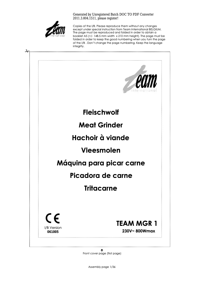 Página 1 del manual Manual de usuario Team MGR 1