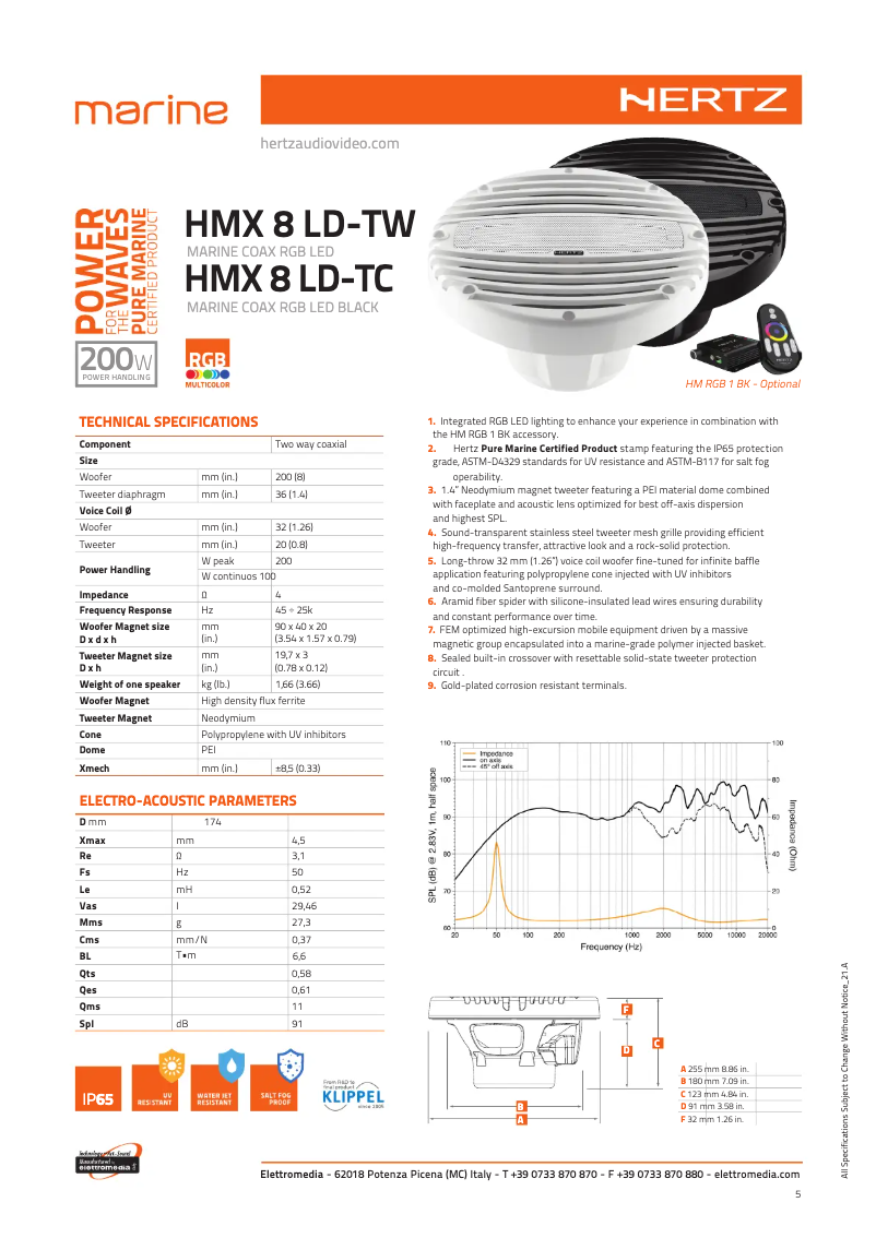 Página 1 del manual Ficha técnica Hertz Marine HMX 8 S-LD-G