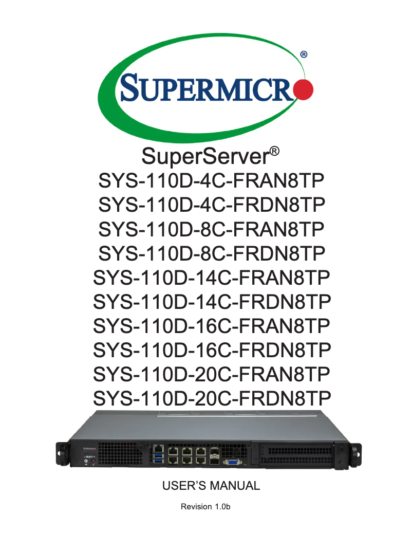 Página 1 del manual Manual de usuario Supermicro SuperServer SYS-110D-4C-FRAN8TP