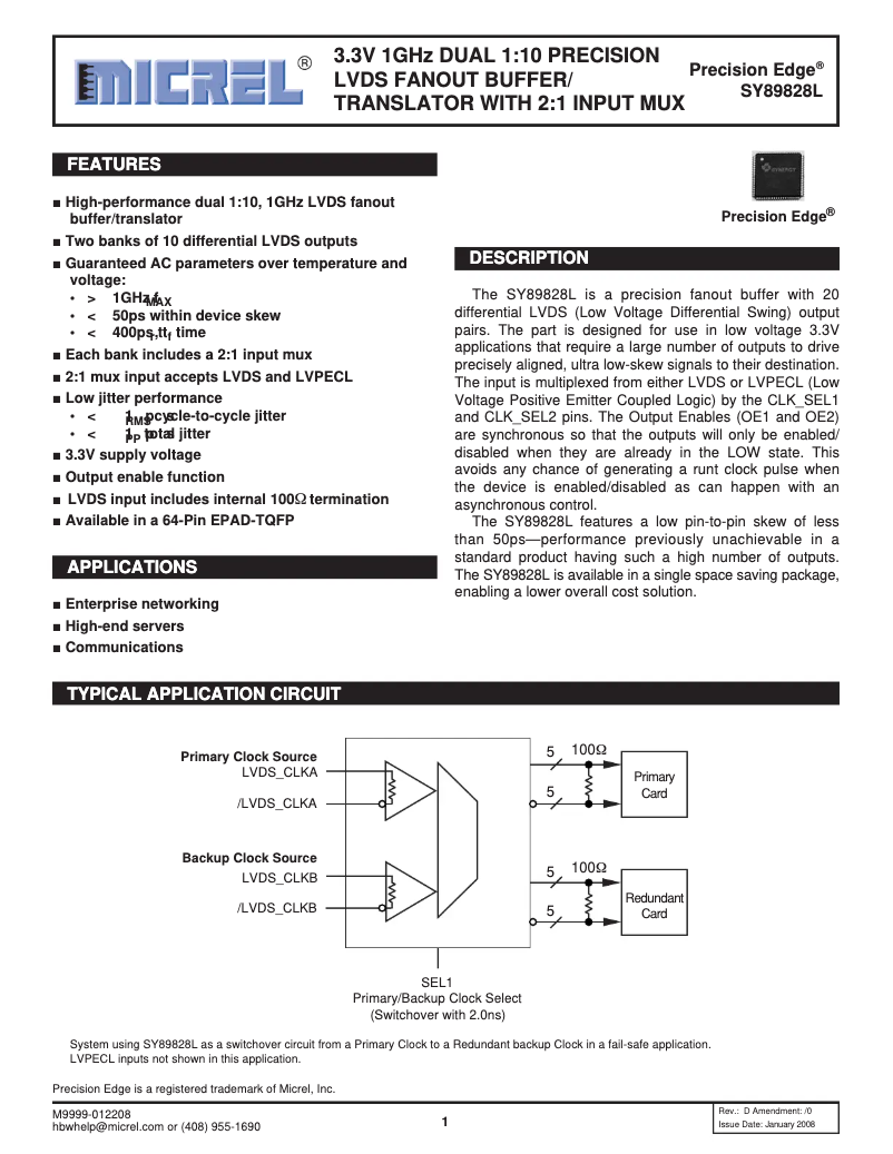 Imagen de la primera página del manual del dispositivo SY89828L