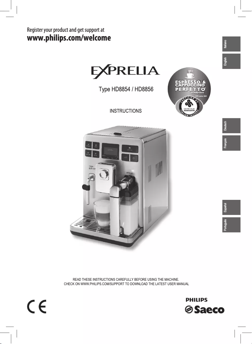 Página 1 del manual Guía de inicio rápido Philips Saeco Exprelia HD8854