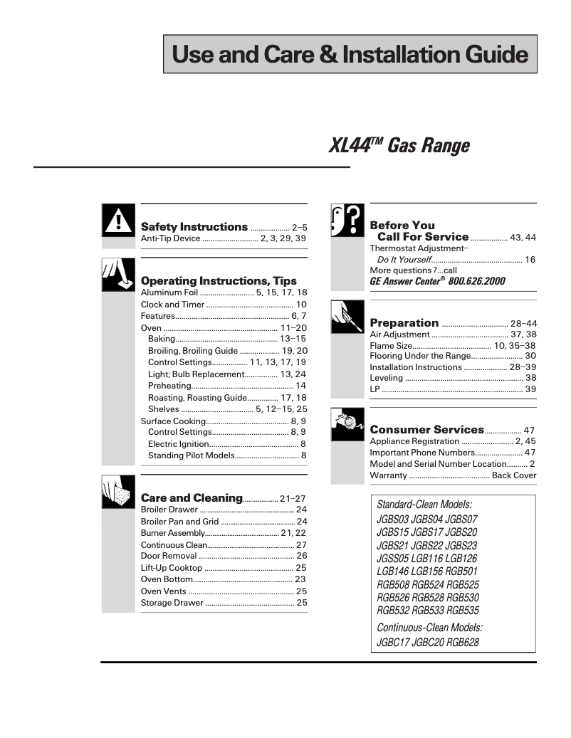 Imagen de la primera página del manual del dispositivo JGBC17PEAAD