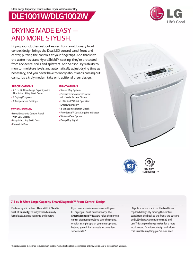 Página 1 del manual Ficha técnica LG D1002W