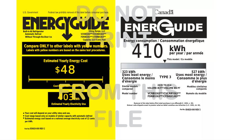 Página 1 del manual Etiqueta energética Viking VCRB5303RBK