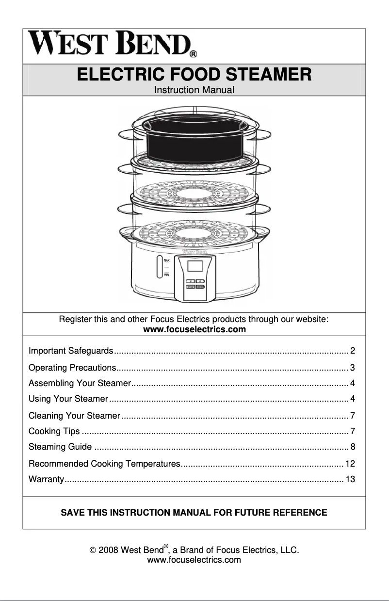 Página 1 del manual Manual de usuario WestBend 86604