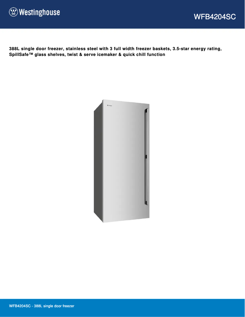 Página 1 del manual Ficha técnica Westinghouse WFB4204SC