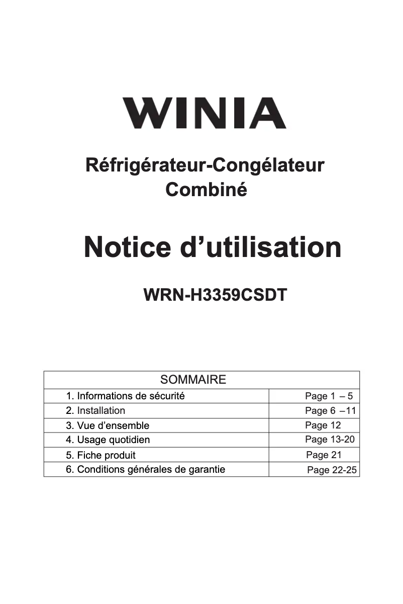 Página 1 del manual Manual de usuario Winia WRN-H3359CS