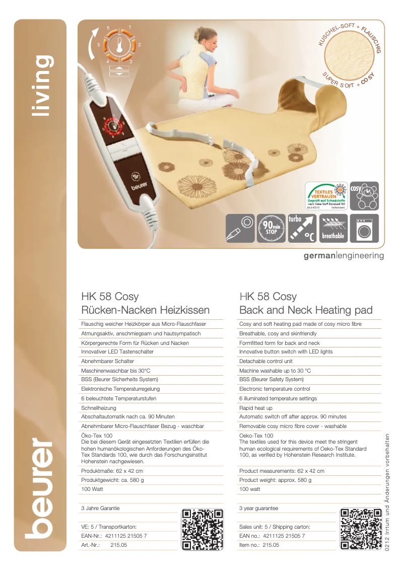 Página 1 del manual Ficha técnica Beurer HK 58