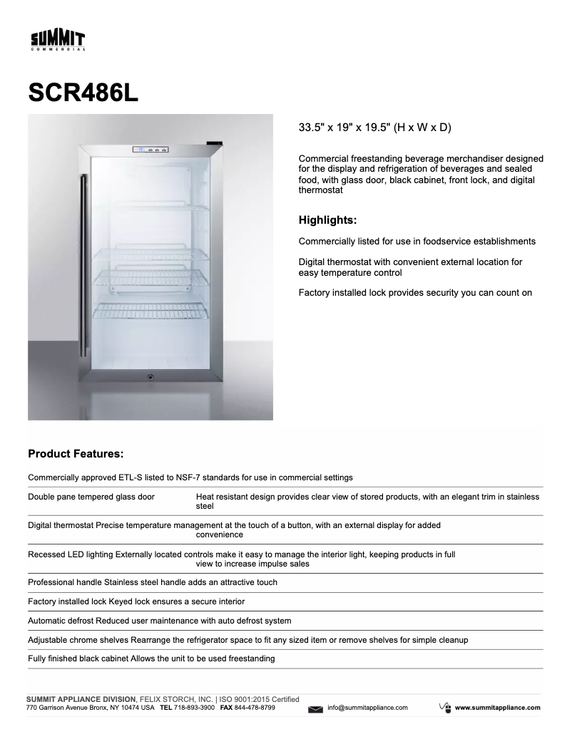 Página 1 del manual Ficha técnica Summit Commercial SCR486L
