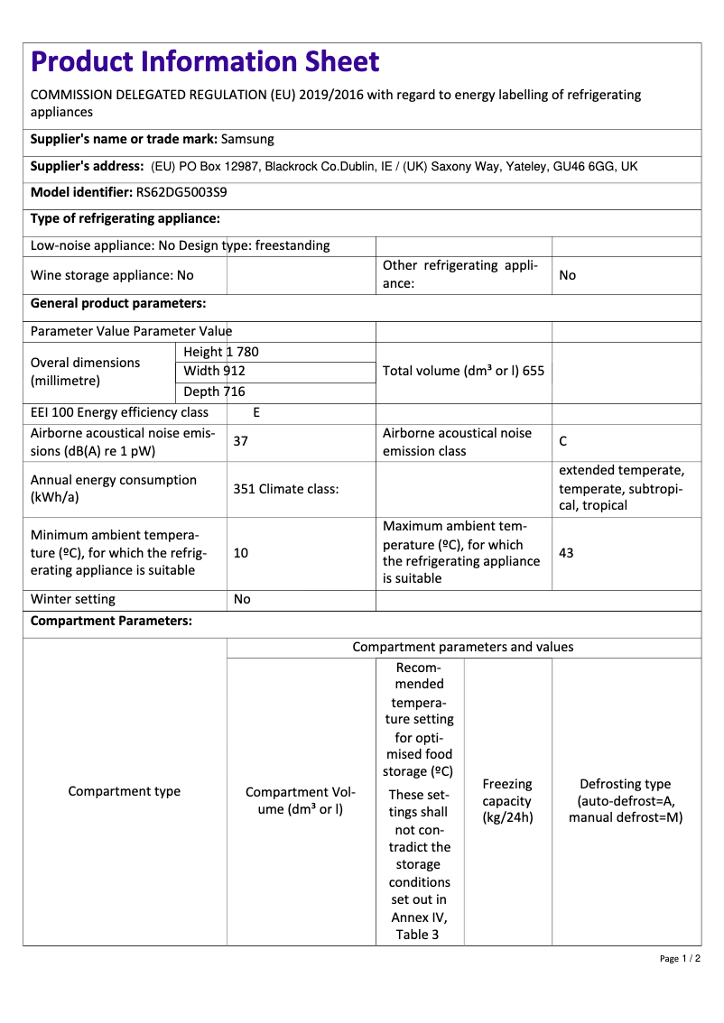 Imagen de la primera página del manual del dispositivo RS62DG5003S9