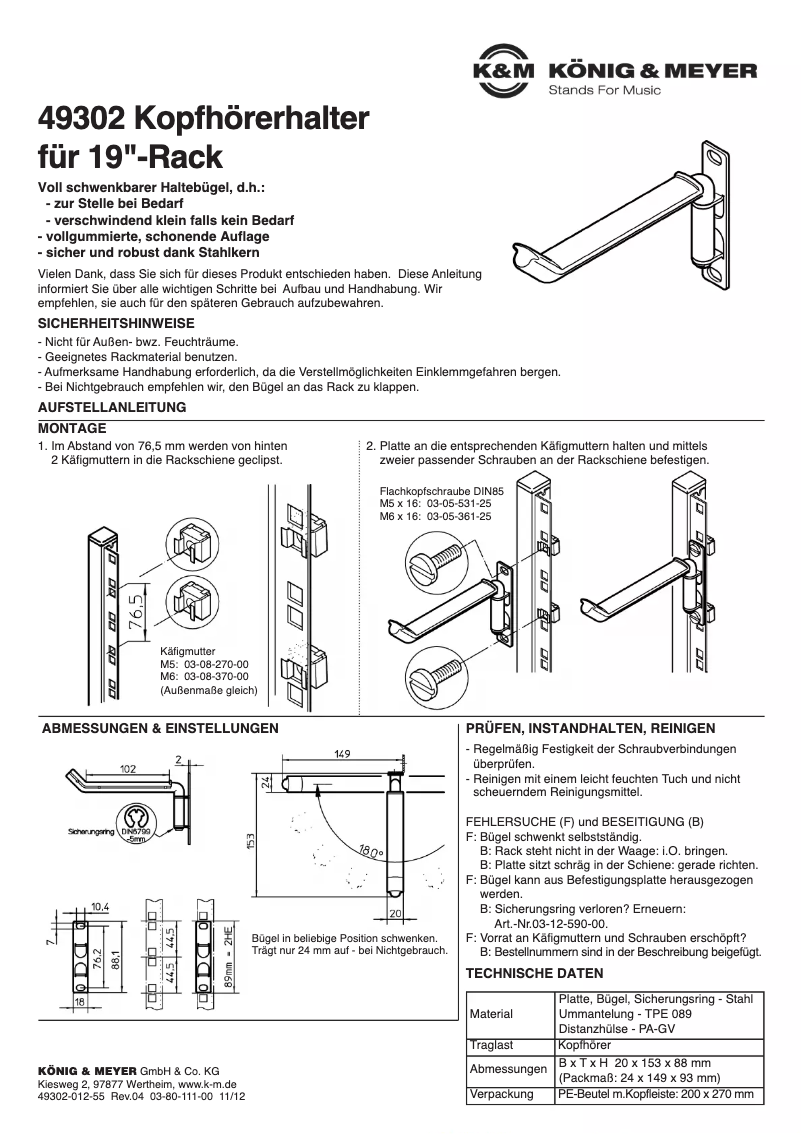 Página nº 1 - Manual de usuario Konig & Meyer 49302