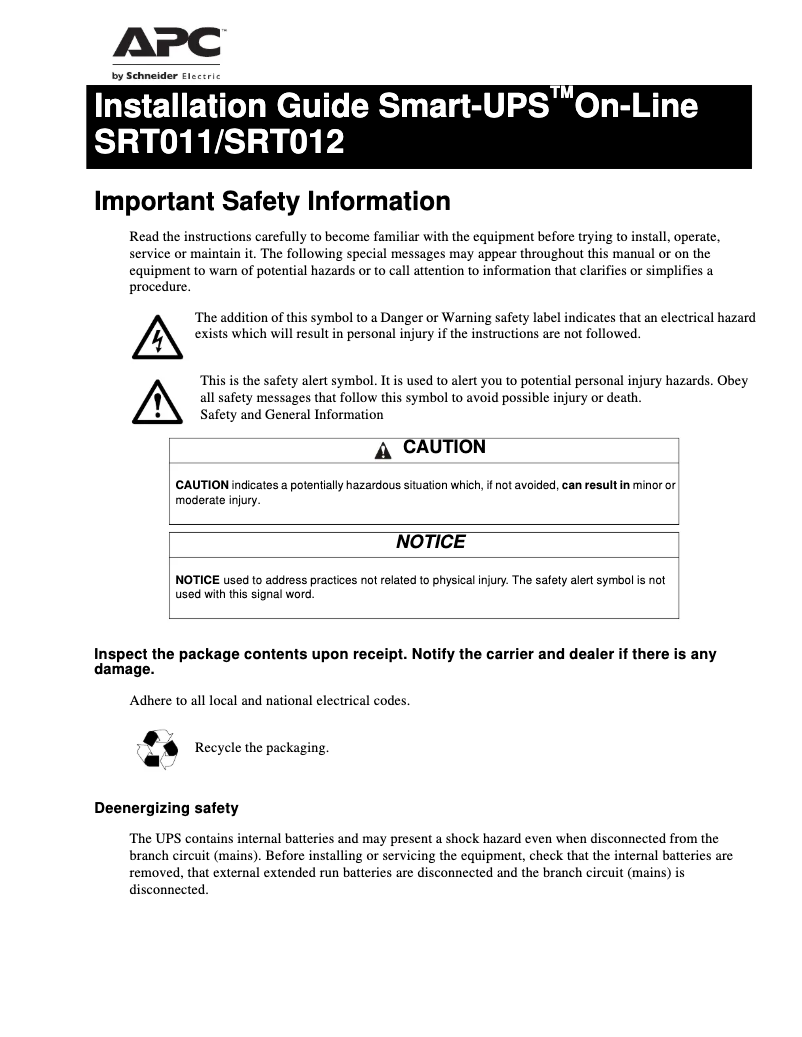 Página 1 del manual Manual de usuario APC Smart-UPS SRT011