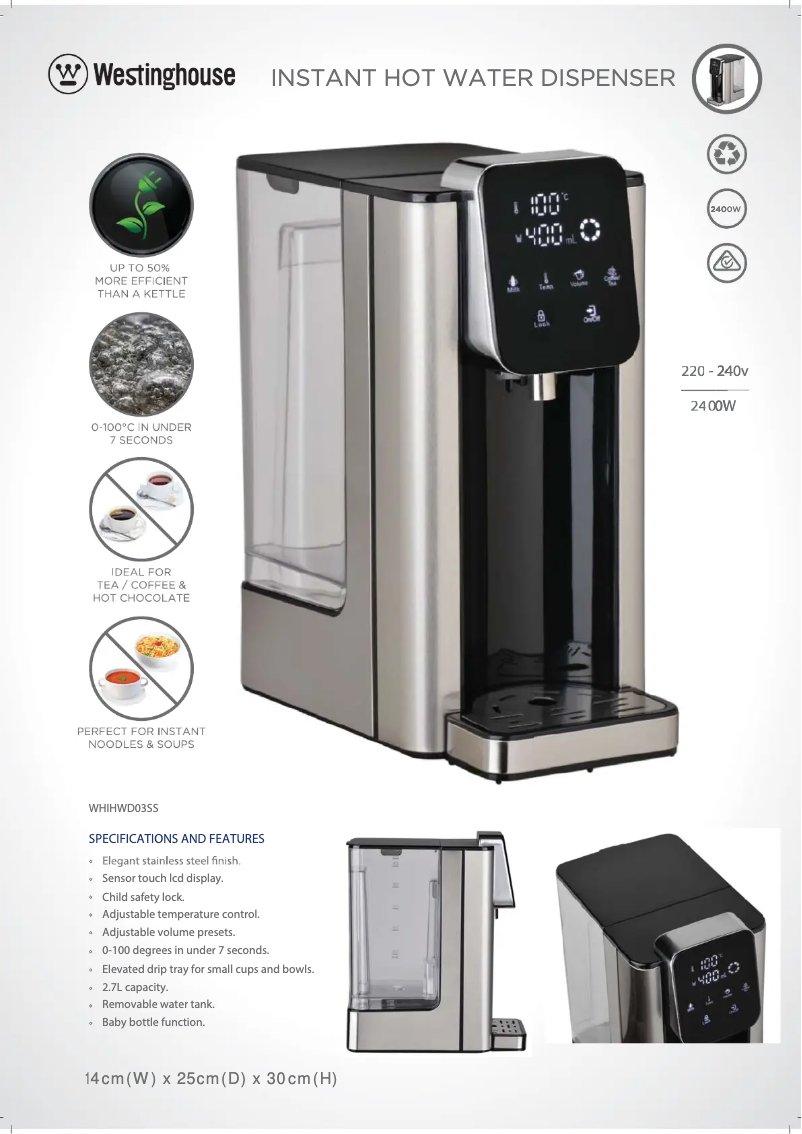 Página 1 del manual Ficha técnica Westinghouse WHIHWD04SS