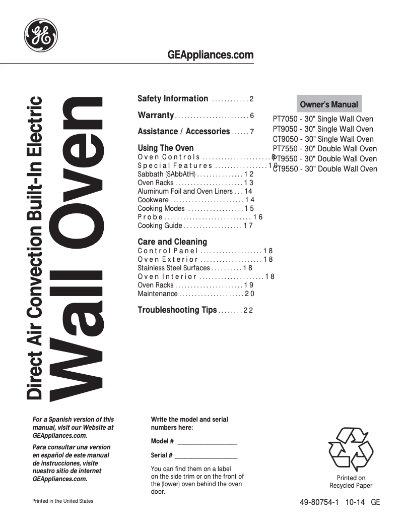 Página 1 del manual Manual de usuario GE PT7050SFSS Profile