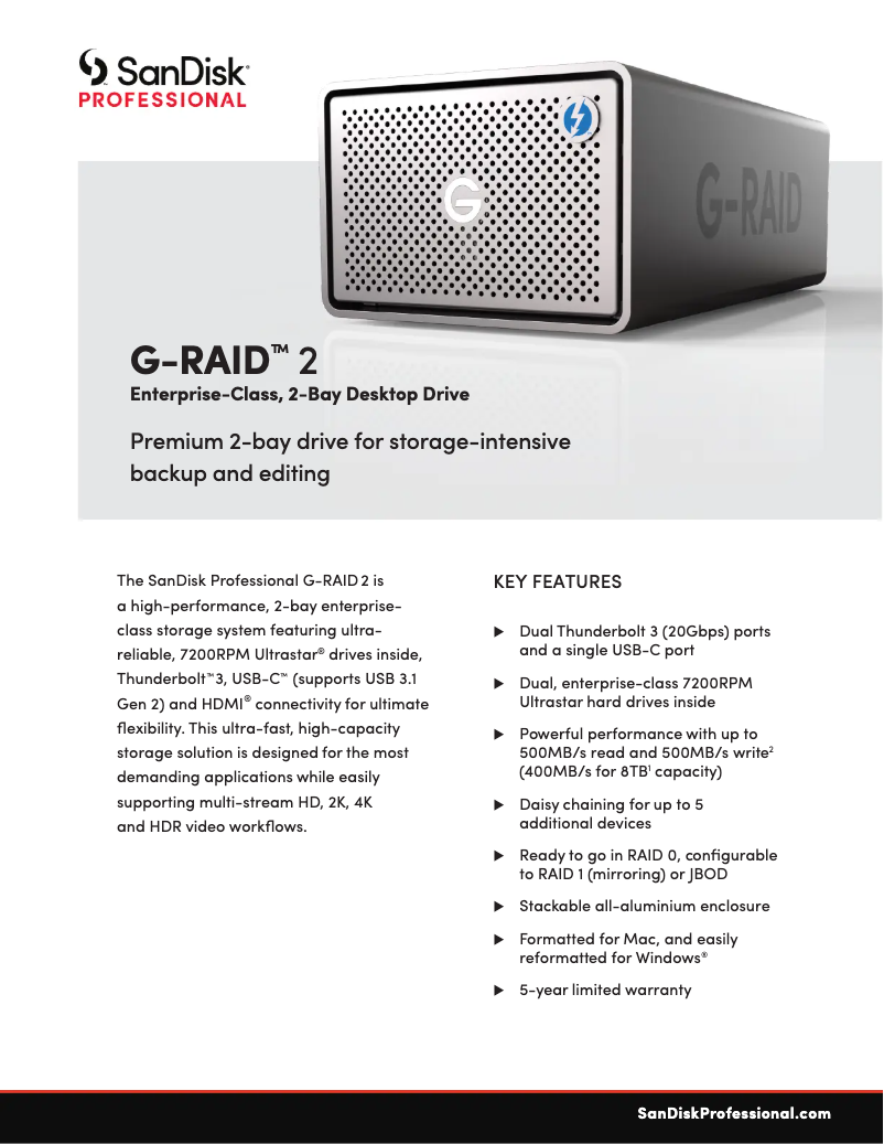 Imagen de la primera página del manual del dispositivo G-RAID 2