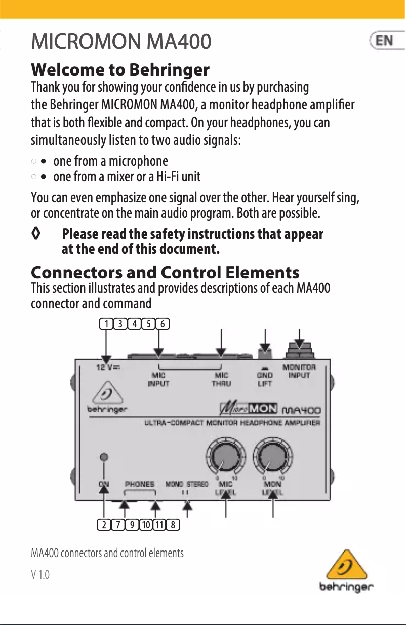 Imagen de la primera página del manual del dispositivo MicroMON MA400