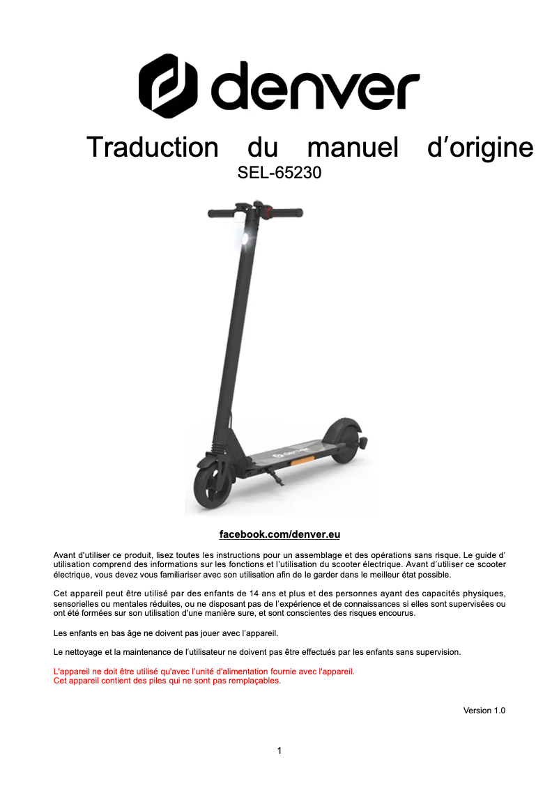 Página nº 1 - Manual de usuario Denver SEL-65230