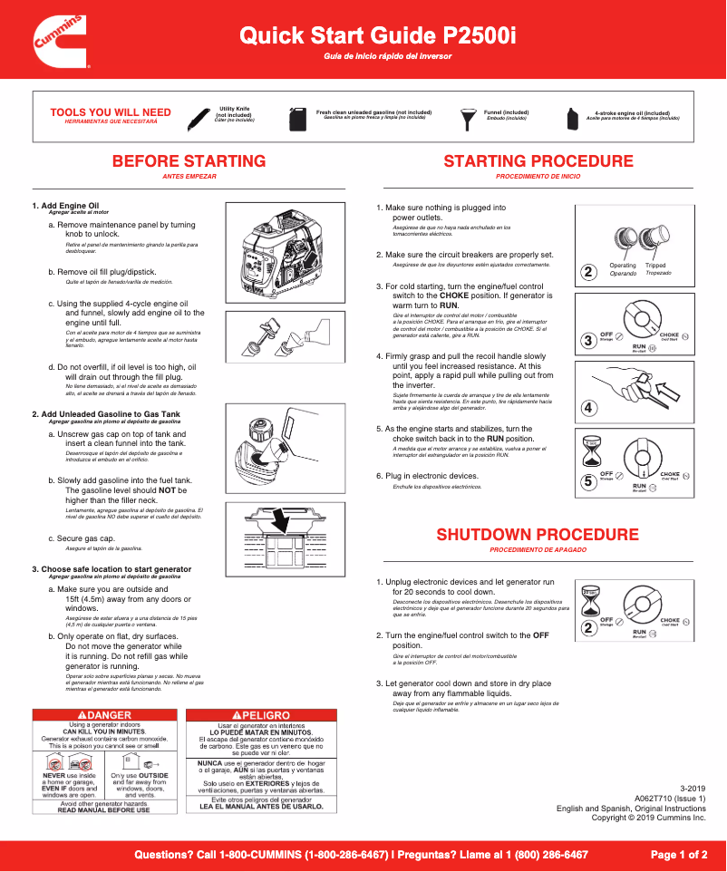 Imagen de la primera página del manual del dispositivo Onan P2500i