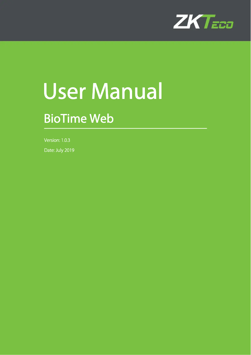 Imagen de la primera página del manual del dispositivo BioTime Web
