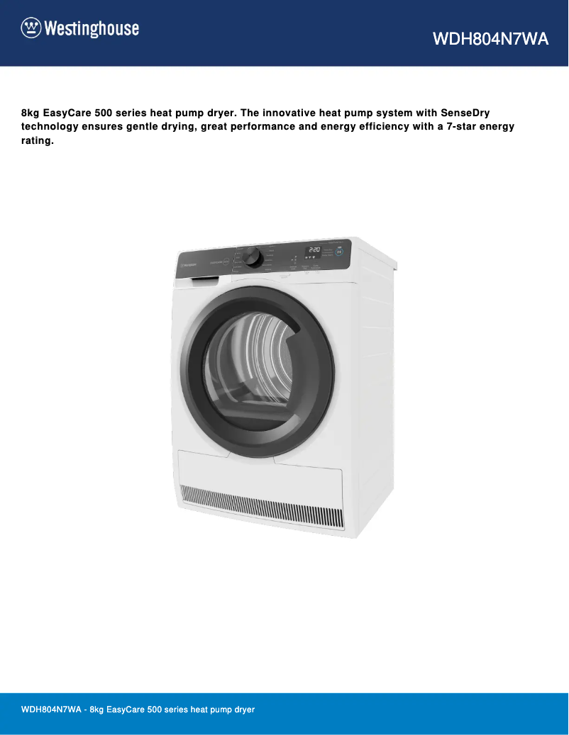 Imagen de la primera página del manual del dispositivo WDH804N7WA
