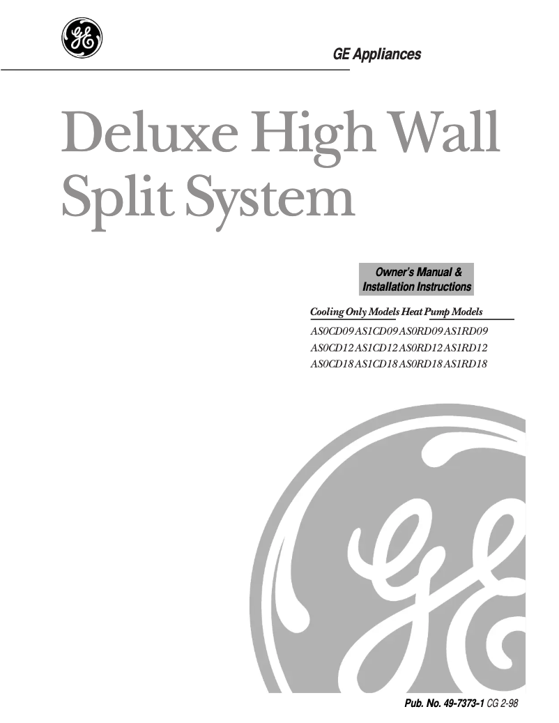 Página 1 del manual Manual de uso y mantenimiento GE Quiet-Aire AS0CD18DA0