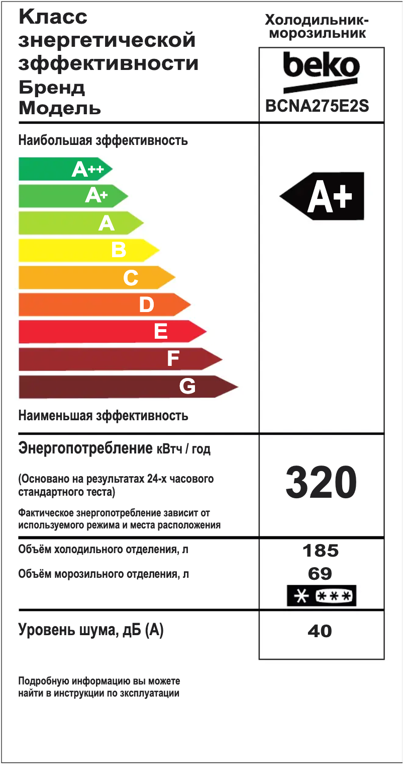 Página 1 del manual Etiqueta energética Beko BCNA275E2S
