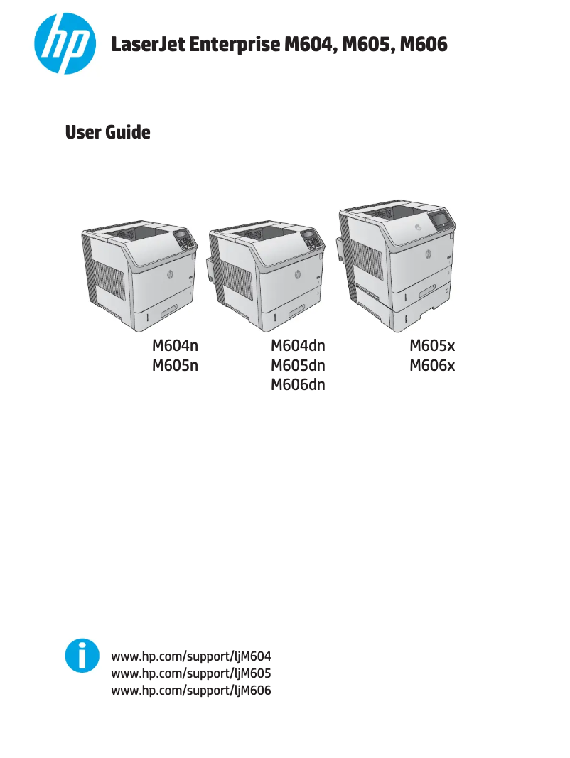 Imagen de la primera página del manual del dispositivo LaserJet Enterprise M605dn