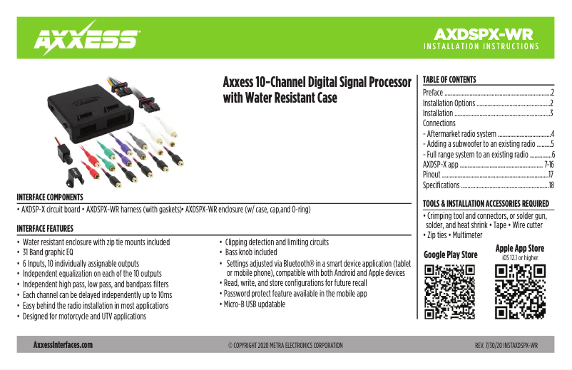 Imagen de la primera página del manual del dispositivo AXDSPX-WR