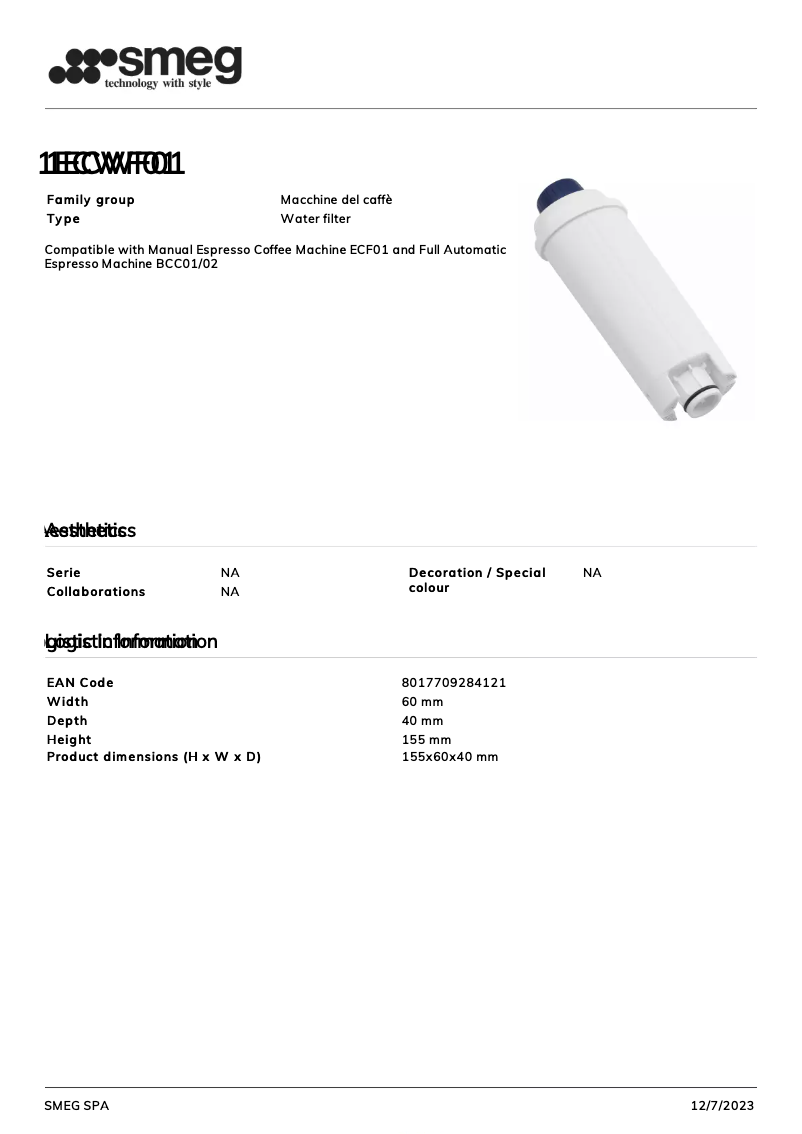 Página nº 1 - Ficha técnica Smeg 1ECWF01