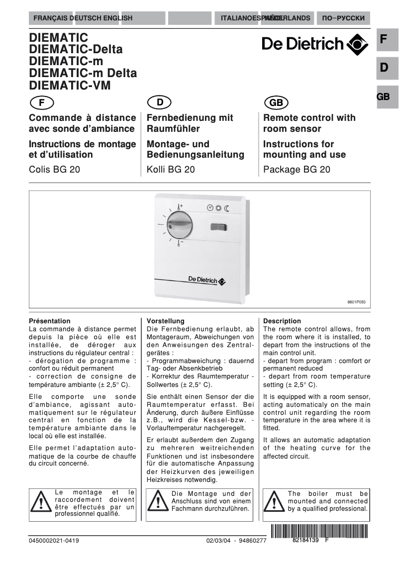 Página 1 del manual Manual de usuario De Dietrich DIEMATIC-m