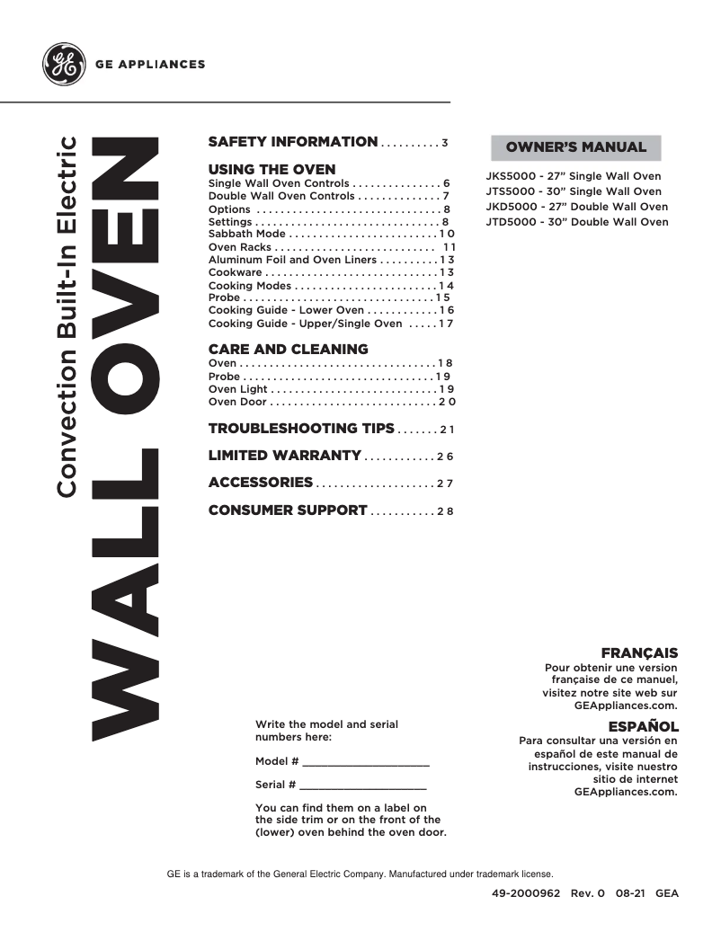 Imagen de la primera página del manual del dispositivo JTD5000DNWW