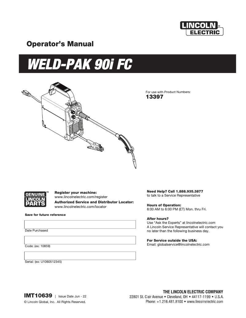 Imagen de la primera página del manual del dispositivo WELD-PAK 140HD