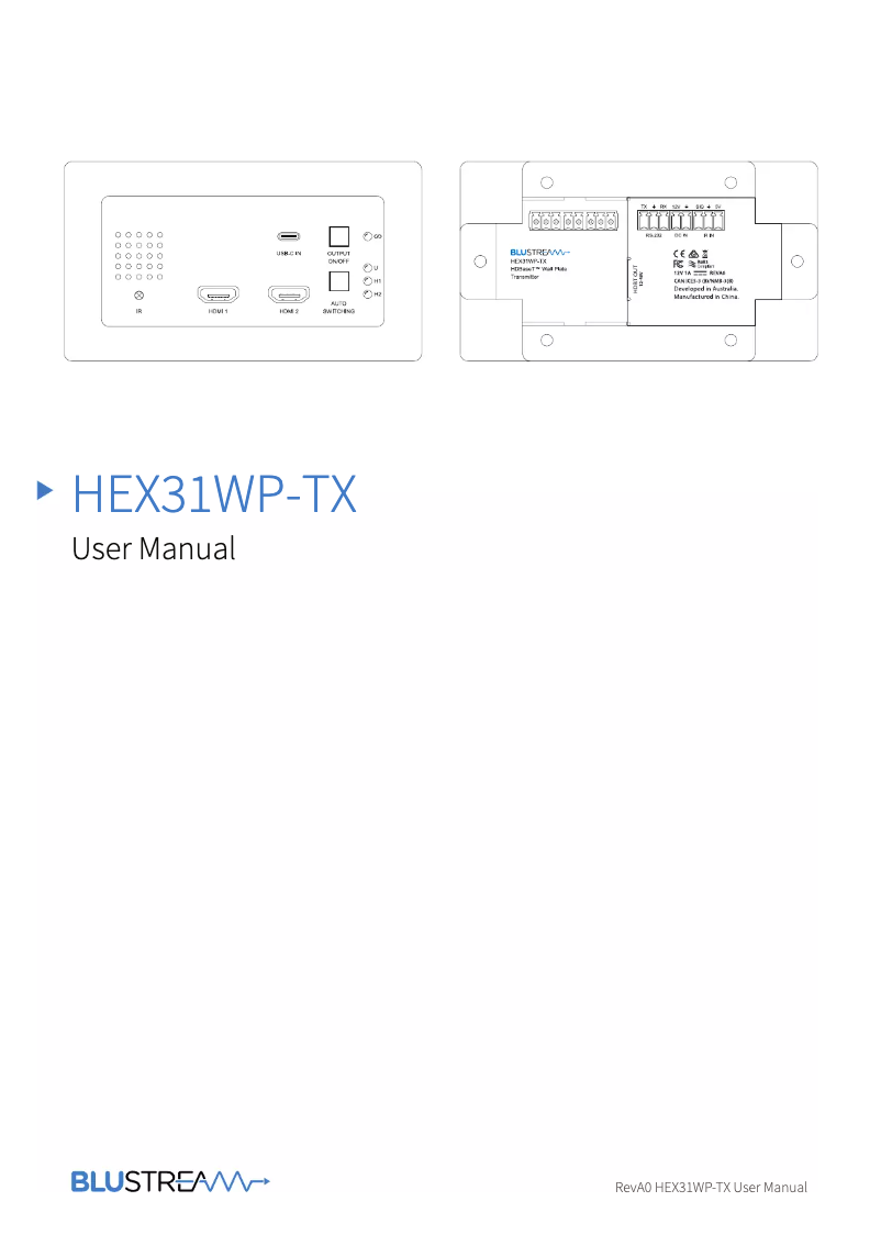 Página 1 del manual Manual de usuario Blustream HEX31WP-TX
