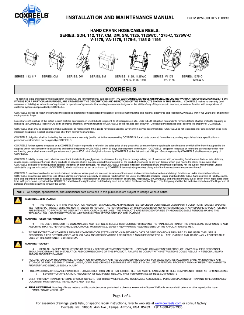 Página 1 del manual Manual de usuario Coxreels 1125-5-175