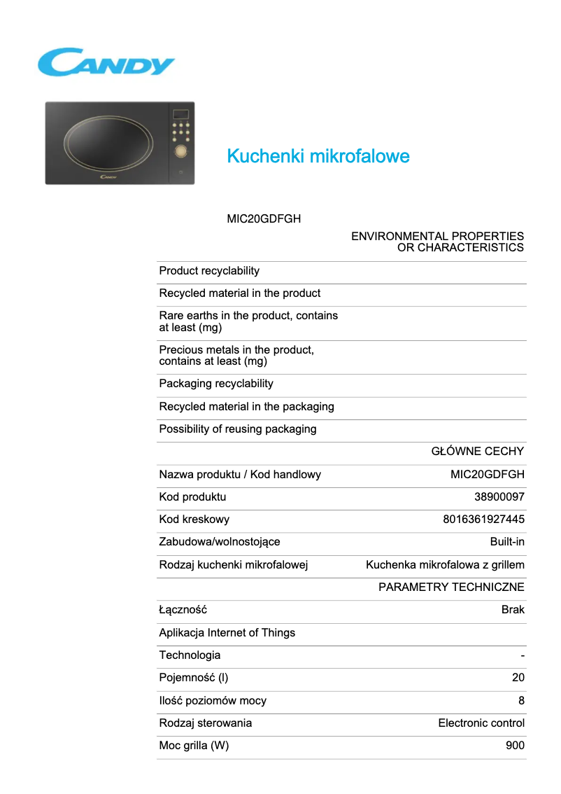 Imagen de la primera página del manual del dispositivo MIC20GDFGH