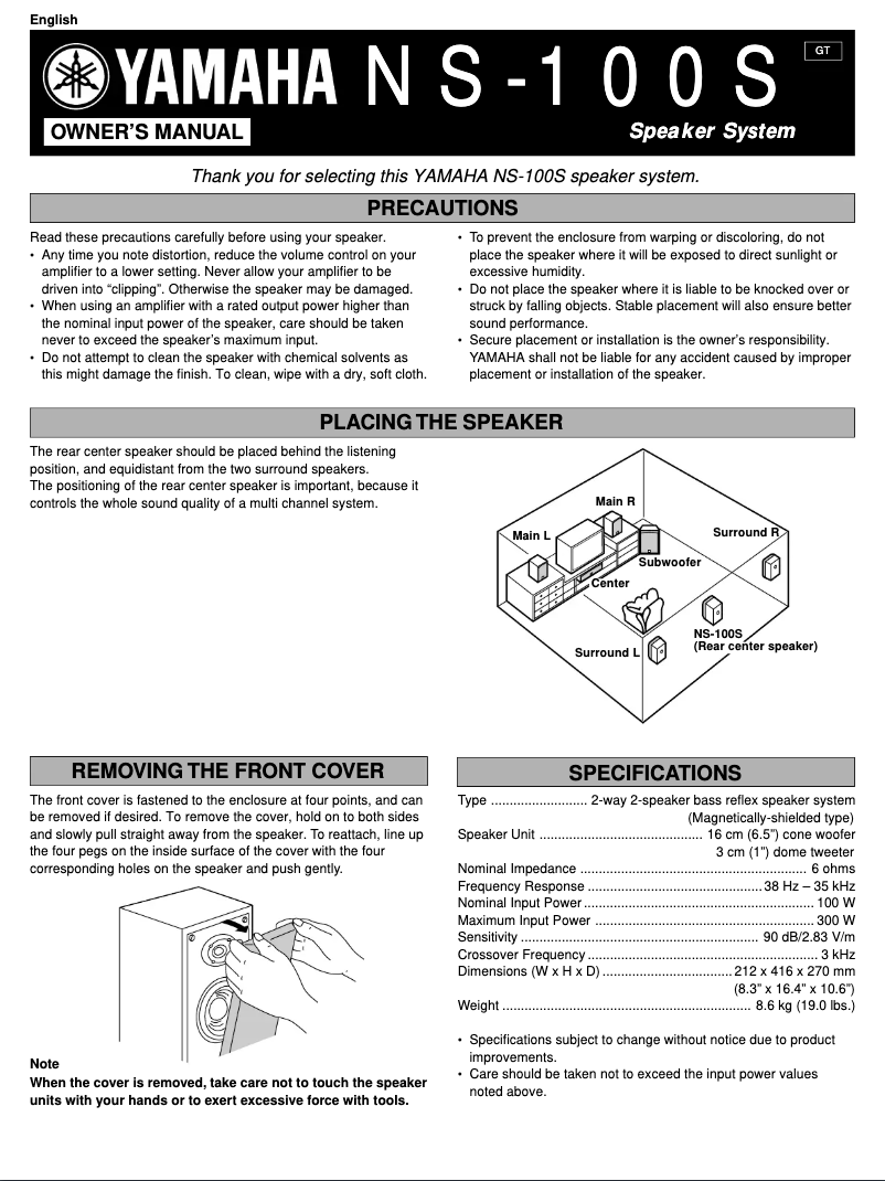 Página 1 del manual Manual de usuario Yamaha NS-100S