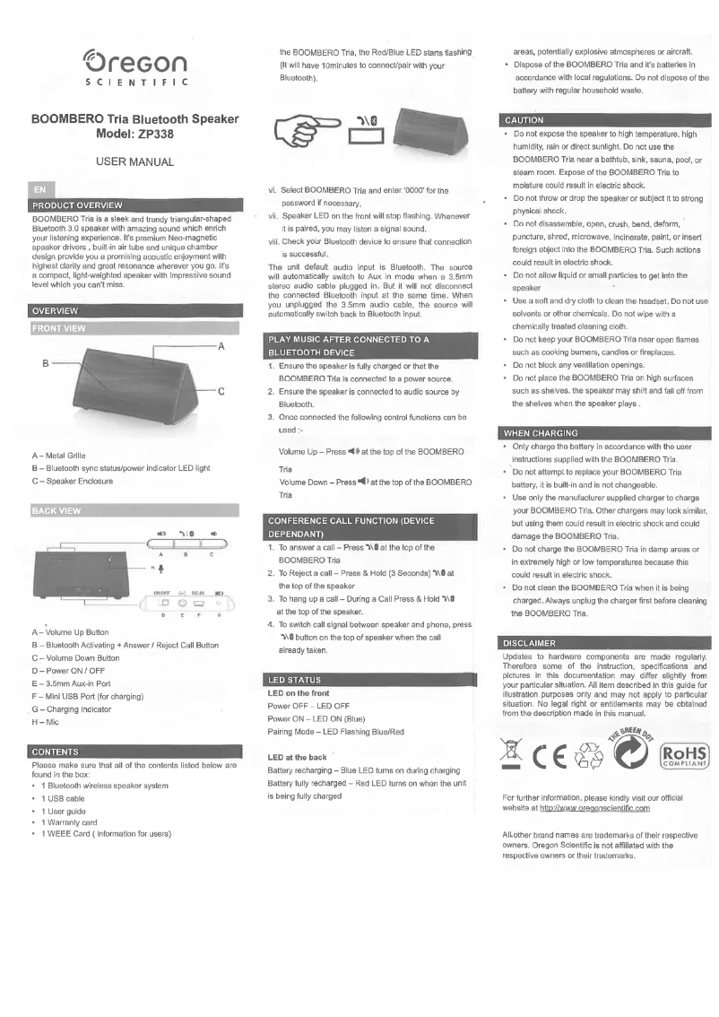 Página 1 del manual Manual de usuario Oregon Scientific Boombero ZP338