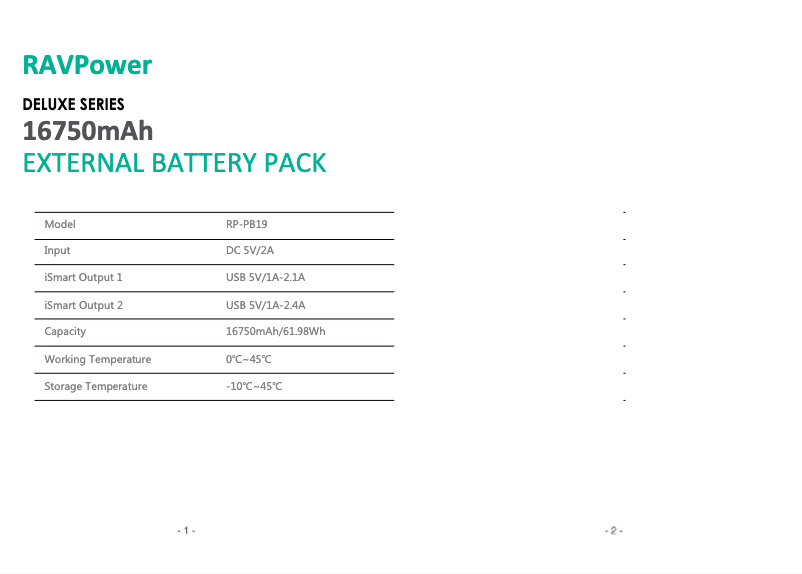 Página nº 1 - Manual de usuario RAVPower RP-PB19-WH