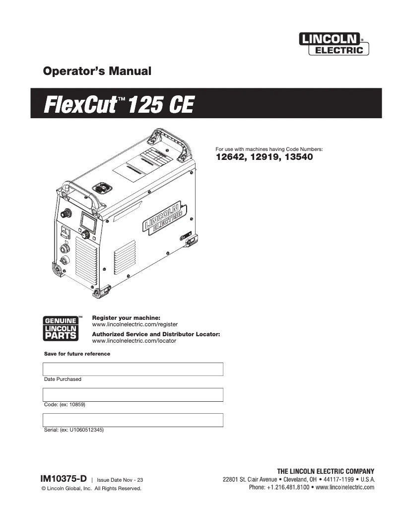 Imagen de la primera página del manual del dispositivo FlexCut 125 CE