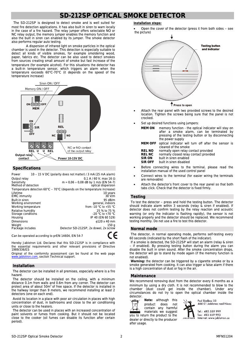 Imagen de la primera página del manual del dispositivo SD-212SP