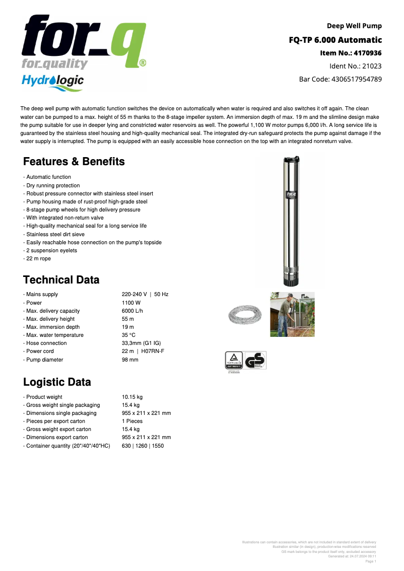 Imagen de la primera página del manual del dispositivo FQ-TP 6.000 Automatic