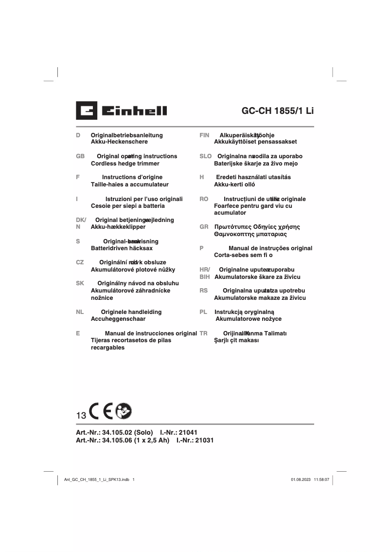 Imagen de la primera página del manual del dispositivo GC-CH 1855/1 Li Kit