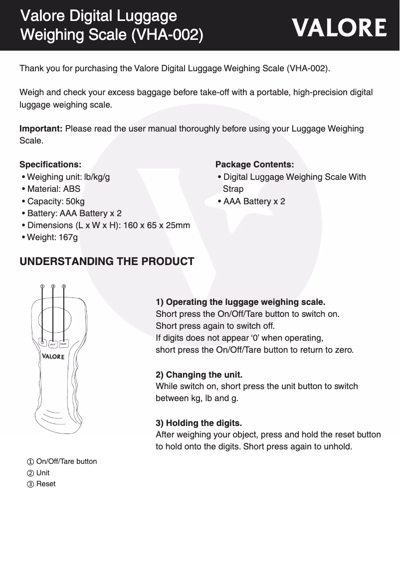 Página 1 del manual Manual de usuario Valore VHA-002