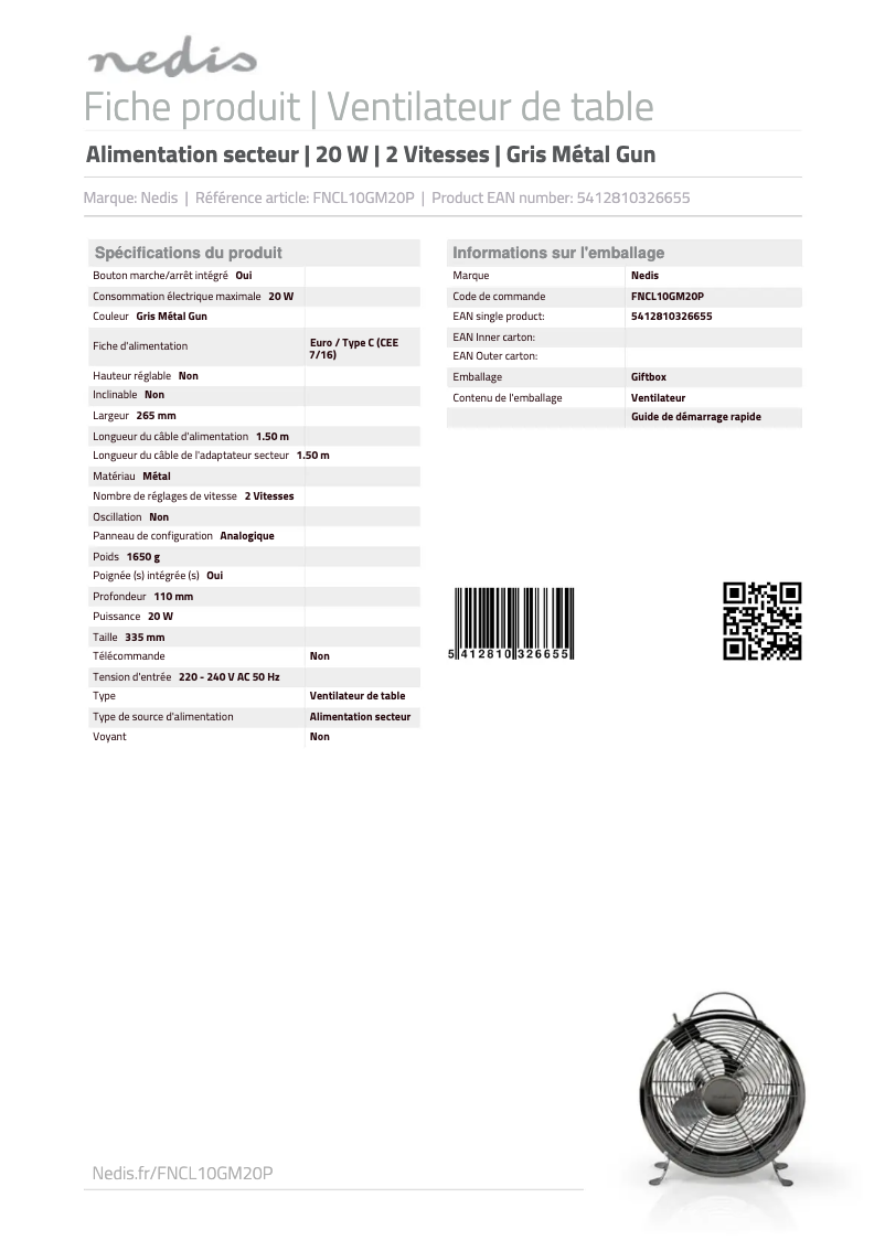 Página 1 del manual Manual de usuario Nedis FNCL10GM20P