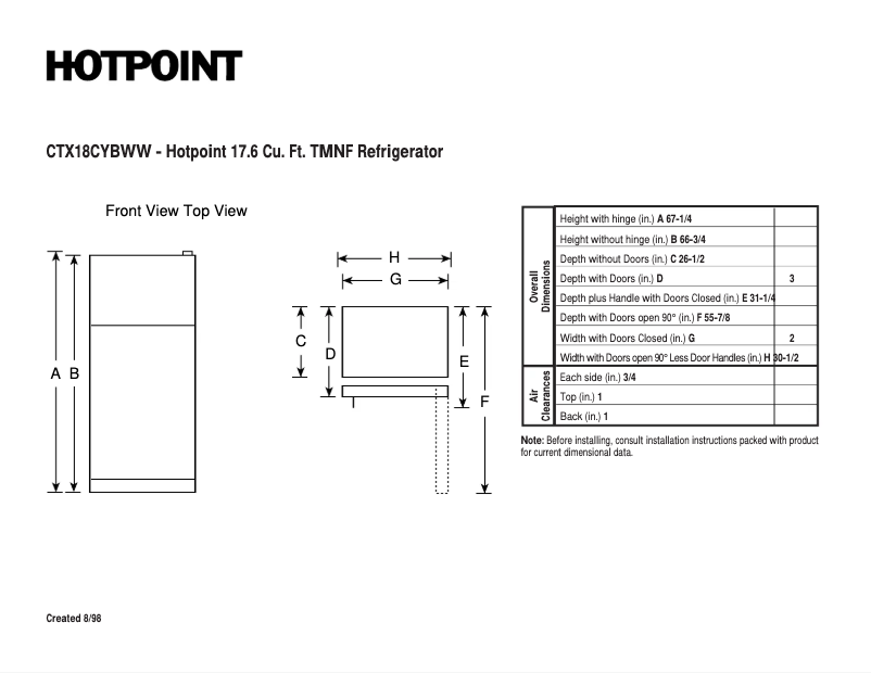 Imagen de la primera página del manual del dispositivo CTX18CYBRWW