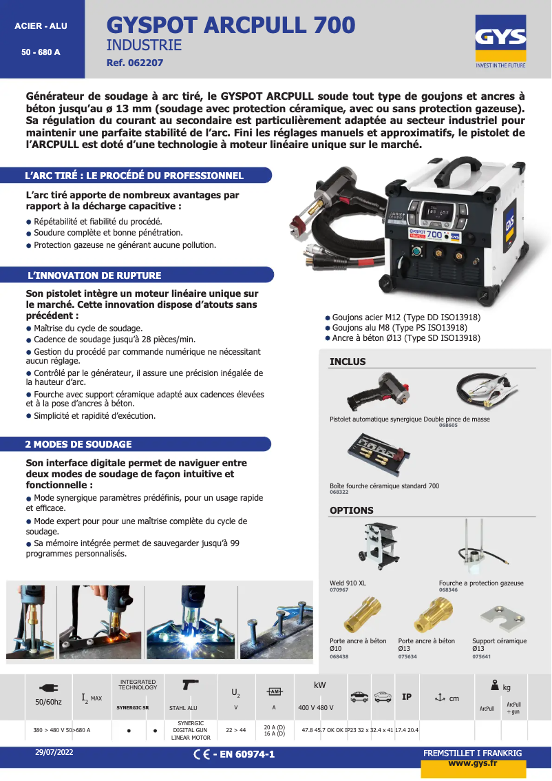 Página 1 del manual Ficha técnica GYS Arcpull 700