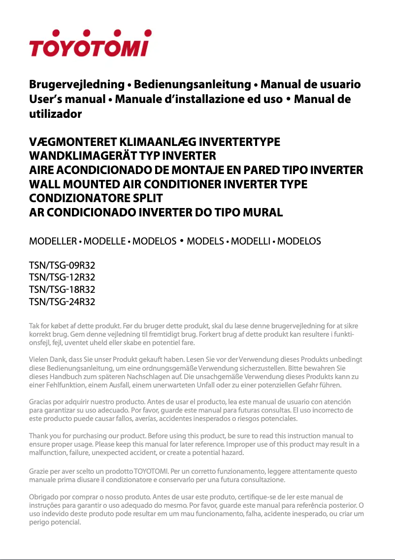 Página 1 del manual Manual de usuario Toyotomi TSN/TSG-12R32