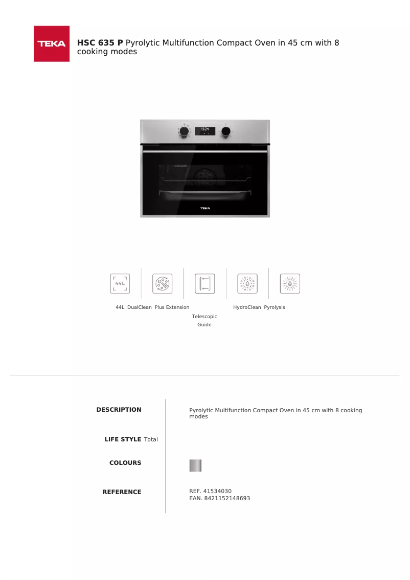 Página 1 del manual Ficha técnica Teka HSC 635 P