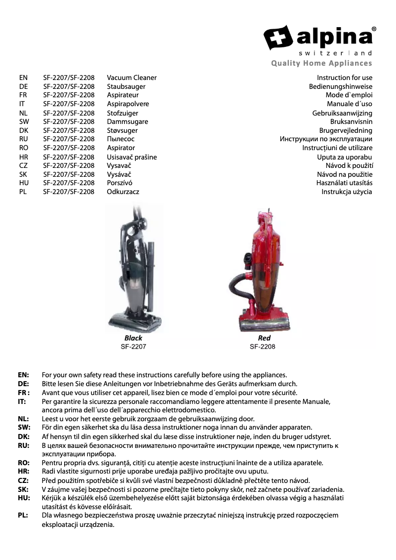 Imagen de la primera página del manual del dispositivo SF-2207