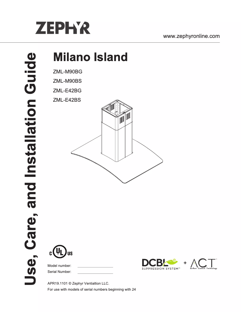 Imagen de la primera página del manual del dispositivo Milano Island ZML-M90BS